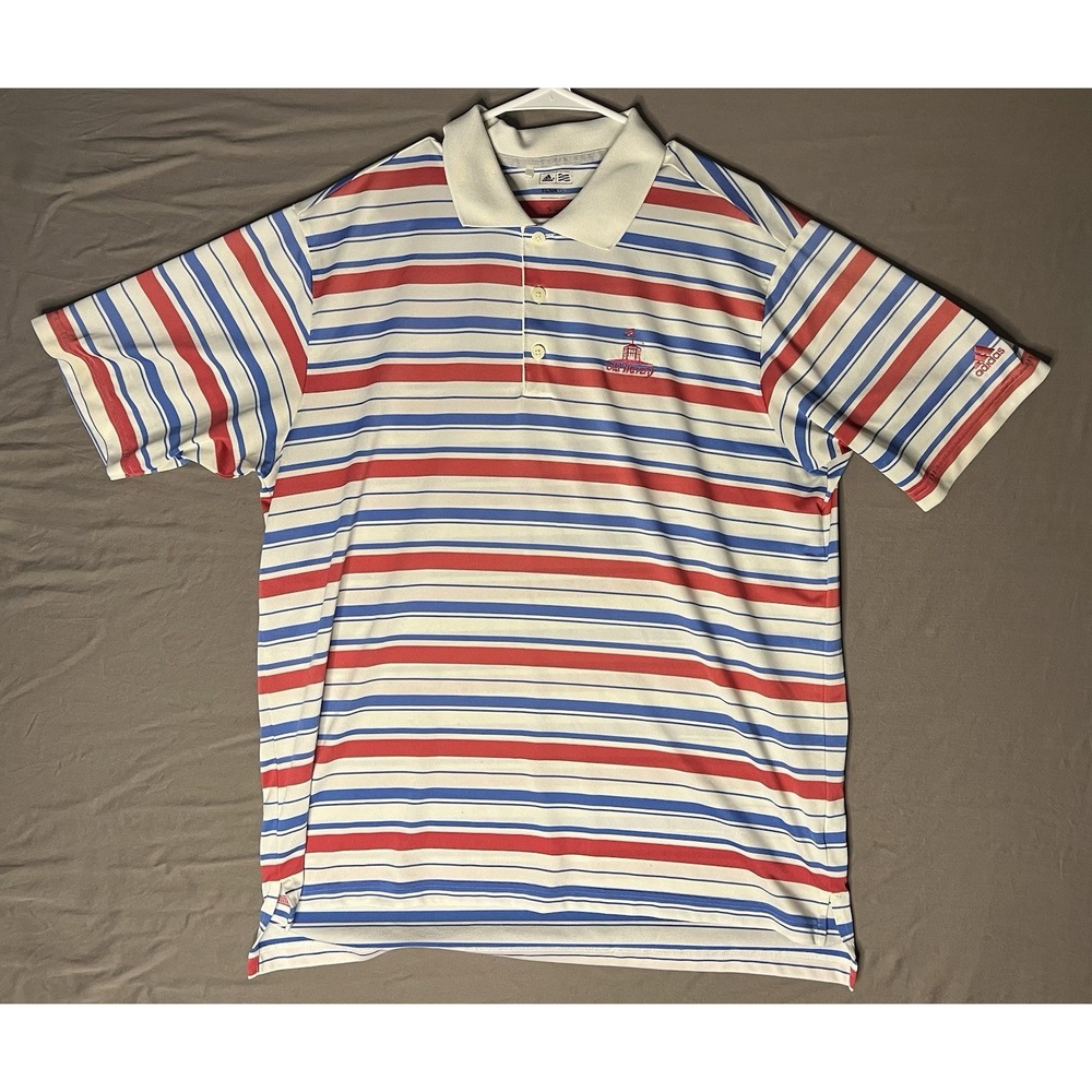 Adidas Climalite Old Waverly Golf Course Polo Shirt Men's Stripes Short Sleeve